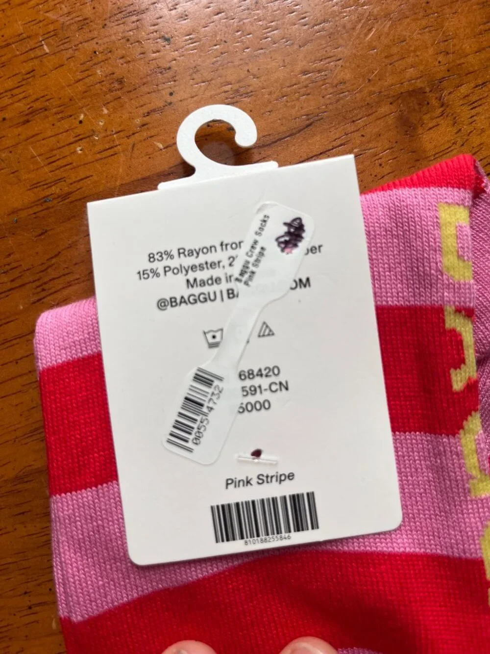 BAGGU Striped Crew Socks - Pink/Red - OS - NWT
